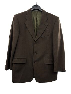 Men's Dark Brown Three-Button Wool Blend Blazer